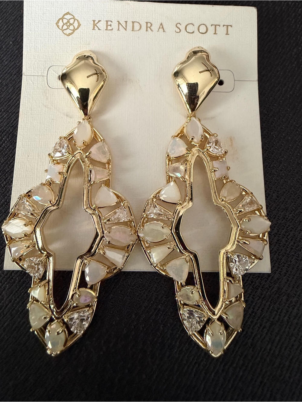 Kendra Scott Abbie Stone Open Frame Statement Earrings NWT in white/gold